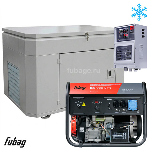 Бензиновый генератор в зимнем супер тихом кожухе с блоком АВР Fubag BS 6600 A ES/1400SSW RAL 7035