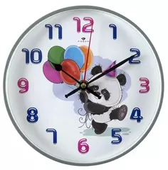 Часы настенные РУБИН  2019-103  круг d=19,5см, корпус серый "Панда с шариками"