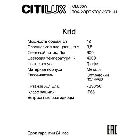 Уличный настенный светодиодный светильник Citilux Krid CLU06W