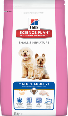 купить хиллс Hill's™ Science Plan™ Dog Adult Adult 7+ Small & Miniature сухой корм для собак старше 7 лет миниатюрных и мелких пород с курицей и индейкой 1.5 кг