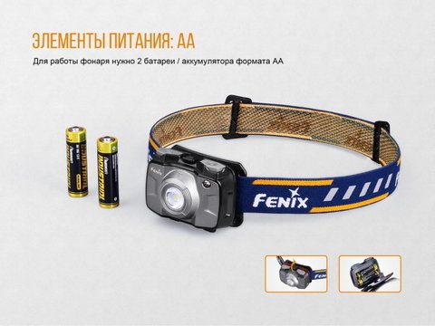 Фонарь светодиодный налобный Fenix HL30GY серый, 300 лм, 2-АА