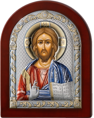Серебряная икона Иисус Христос Спаситель (цветной лак, повышенное качество!)