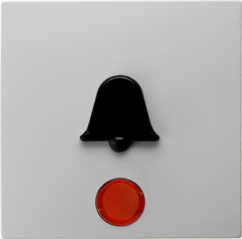 Выключатель одноклавишный, кнопочный (замыкатель с 2 раздельными сигнальными контактами) с красной линзой и выступающим символом «Звонок» 10 А 250 В~. Цвет Полярная белизна. Berker (Беркер). S.1 / B.3 / B.7. 16511959+503101+1687