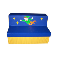 Диван прямая секция на опоре с аппликацией "Летающий мальчик" сине-желтый