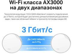 TP-Link Deco X50-PoE(1-pack) Домашняя Mesh Wi-Fi 6 система AX3000, до 574 Мбит/с на 2,4 ГГц + до 2402 Мбит/с на 5 ГГц