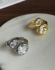 84542 - Кольцо разъемное ДВА КАМНЯ  в стилистике POISON DROP лимонная позолота/серебро