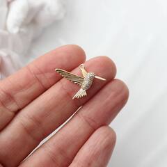 Подвеска Птица Колибри с фианитами 24*17 мм, позолота, П477