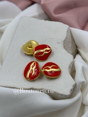 Пуговицы Скиап. золотистые с терракотовой (красной /оранжевой ) эмалью 