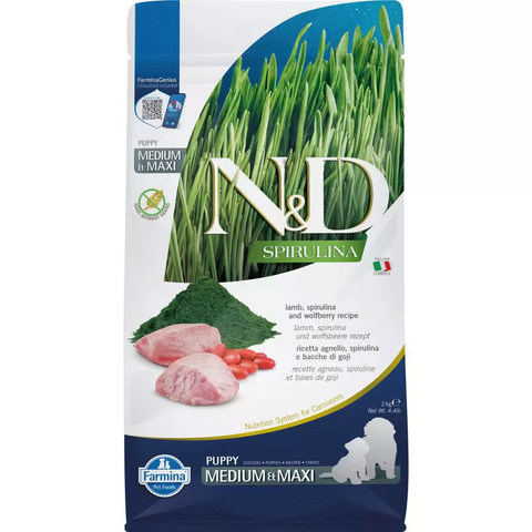 Сухой корм N&D Spirulina Lamb&Wolfberry Puppy Medium&Maxi ягненок и ягоды годжи 2кг для щенков
