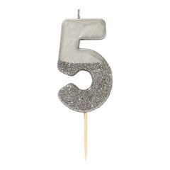 Восковая свеча цифра "5" (серебро)