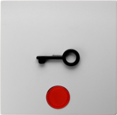 Выключатель одноклавишный, кнопочный (замыкатель с 2 раздельными сигнальными контактами) с красной линзой и выступающим символом «Ключ» 10 А 250 В~. Цвет Полярная белизна. Berker (Беркер). S.1 / B.3 / B.7. 16511969+503101+1687