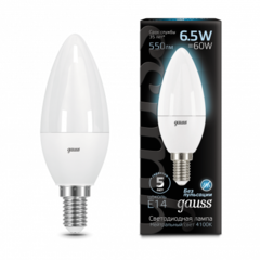 Лампа Gauss LED Свеча 6.5W E14 550 lm 4100K 103101207