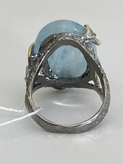 Ящерка-аквамарин (серебряное кольцо с позолотой)