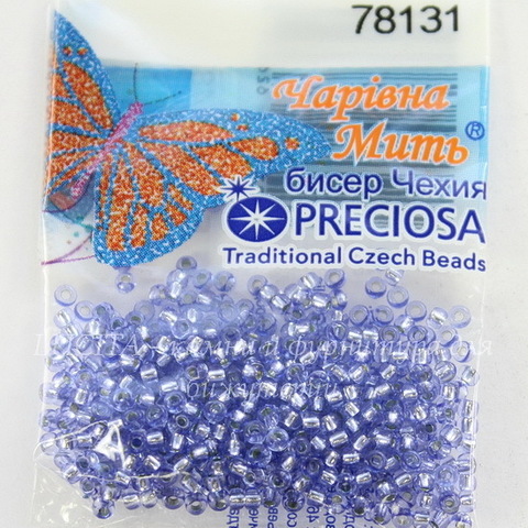 78131 Бисер 10/0 Preciosa Кристалл Соль-Гель светло-синий с серебряным центром