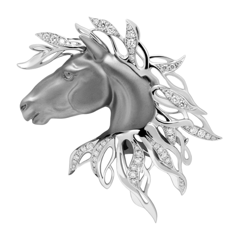 Брошь Лошадь с Бриллиантами, Brs0231-0/14