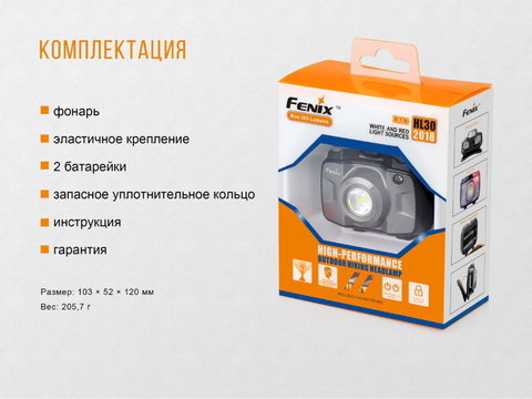 Фонарь светодиодный налобный Fenix HL30GY серый, 300 лм, 2-АА