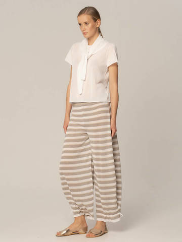 Женские брюки в серо-белую полоску из вискозы - фото 2