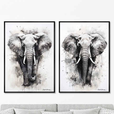 ArtNoMore - Набор из 2-х репродукций картин на холсте Walking elephants, 2024г.
