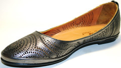Летняя женская обувь - серебристые балетки. Летние туфли женские на низком ходу Bona Vicci Black Silver (25 cм)