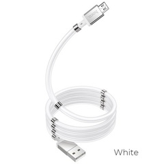 USB - микро USB HOCO U91, 1.0м, круглый, 2.4A, силикон, магнитные соединения, цвет: белый