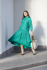 Полюшка. Платье льняное макси асимметричное с вышивкой PL-422569