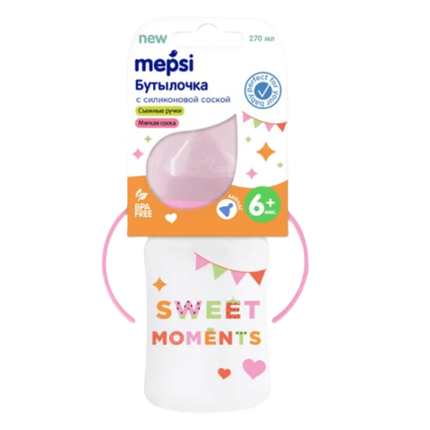 Бутылочка для кормления Mepsi с силиконовой соской 6+ 270мл (0246)