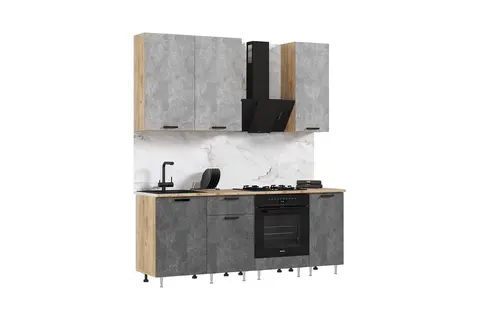 ЛДСП Кухня Рио NEW 2,0/900м (490) Компановка №2 (Бетон светлый/Бетон темный, Дуб Крафт (Дуб   вотан))