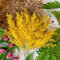 №2 Букет весенний, мимоза, искусственная зелень, цвет Желтый, слегка пушистый, 40 см, набор 2 букета