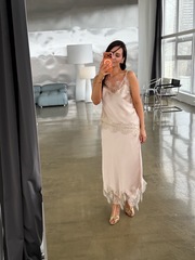 Топ шелковый с кружевом песочный