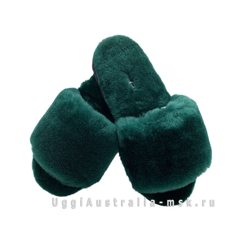 UGG FLUFF SLIDE SLIPPERS DARK GREEN