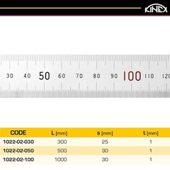 Линейка 500х25х1,0мм Шкала 0,5/1,0мм (Сталь, цв. маркировка) Kinex(K-met) 1022-02-050