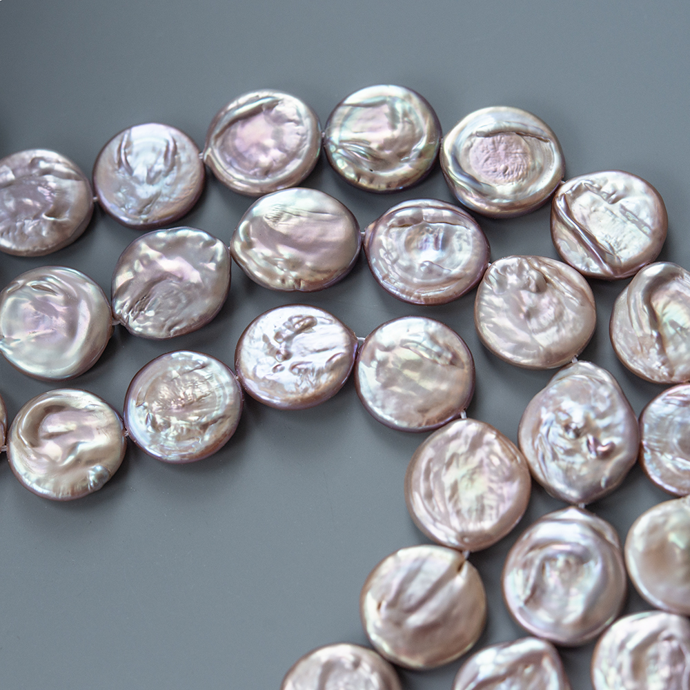 Жемчуг барочный в форме монетки, 16-17мм, золотисто-розовые, с эффектом хамелеона