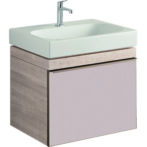 Шкафчик для раковины Geberit Citterio, с одним выдвижным ящиком: B=58.4см, H=55.4см, T=50.4см, бежевый / глянцевое стекло, светлый дуб / меламин, структура дерева