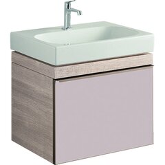 Шкафчик для раковины Geberit Citterio, с одним выдвижным ящиком: B=58.4см, H=55.4см, T=50.4см, бежевый / глянцевое стекло, светлый дуб / меламин, структура дерева фото