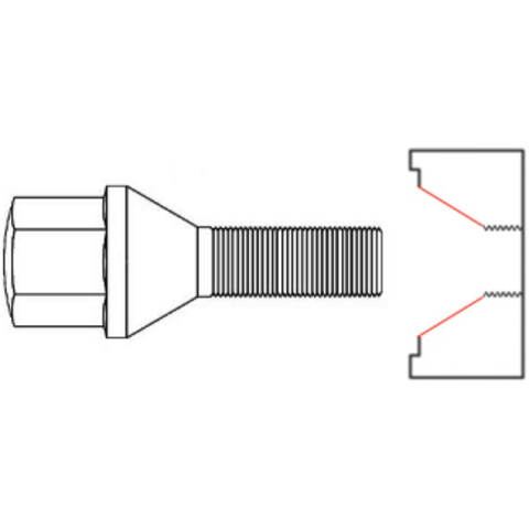 Болт колёсный М12x1.5 длина=28мм внутренний 10-гранник конус хром