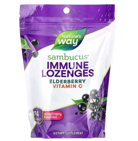 Nature's way, Sambucus elderberry, пастилки с бузиной и витамином С, со вкусом вишни,  24 пастилки