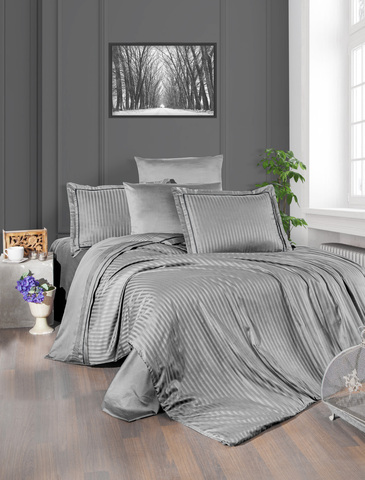 Комплект постельного белья DO&CO Сатин жаккард 200*220 (50*70/2) (70*70/2) LEXUS серый фото