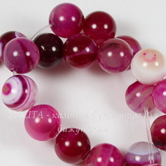 Бусина Агат Полосатый (тониров), шарик, цвет - ярко-розовый, 10 мм, нить