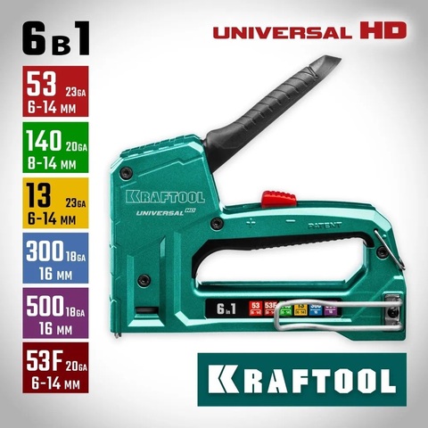 KRAFTOOL Universal-HD 6-в-1: 53(6-14мм)/140(8-14мм)/13/ 53F/300/500, Универсальный алюминиевый степлер (3188)