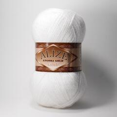 ALIZE "Angora Gold Simli", 10% мохер, 10% шерсть, 5% металлик - 75% Акрил, 100 гр, 550 м, 55 белый