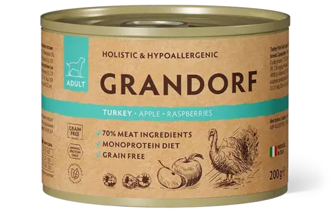 Grandorf Dog консервы для собак паштет из индейки с яблоком и малиной 200г