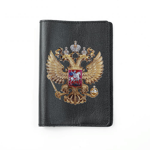 Обложка на паспорт "ГЕРБ РФ камни", черная