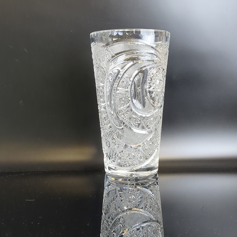 Ваза для цветов хрустальная с геометрическим орнаментом, алмазная грань, 20 см, винтаж СССР 1970-1990 гг