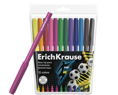 Фломастеры ErichKrause Sport DNA, 12 цветов (в футляре с европодвесом 12 шт) Арт.61811