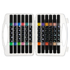 
          Фломастеры Basir, серия "Блёстки", разноцветные, двусторонние, в прозрачном пластиковом футляре, набор 12 шт