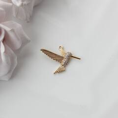 Подвеска Птица Колибри с фианитами 24*17 мм, позолота, П477