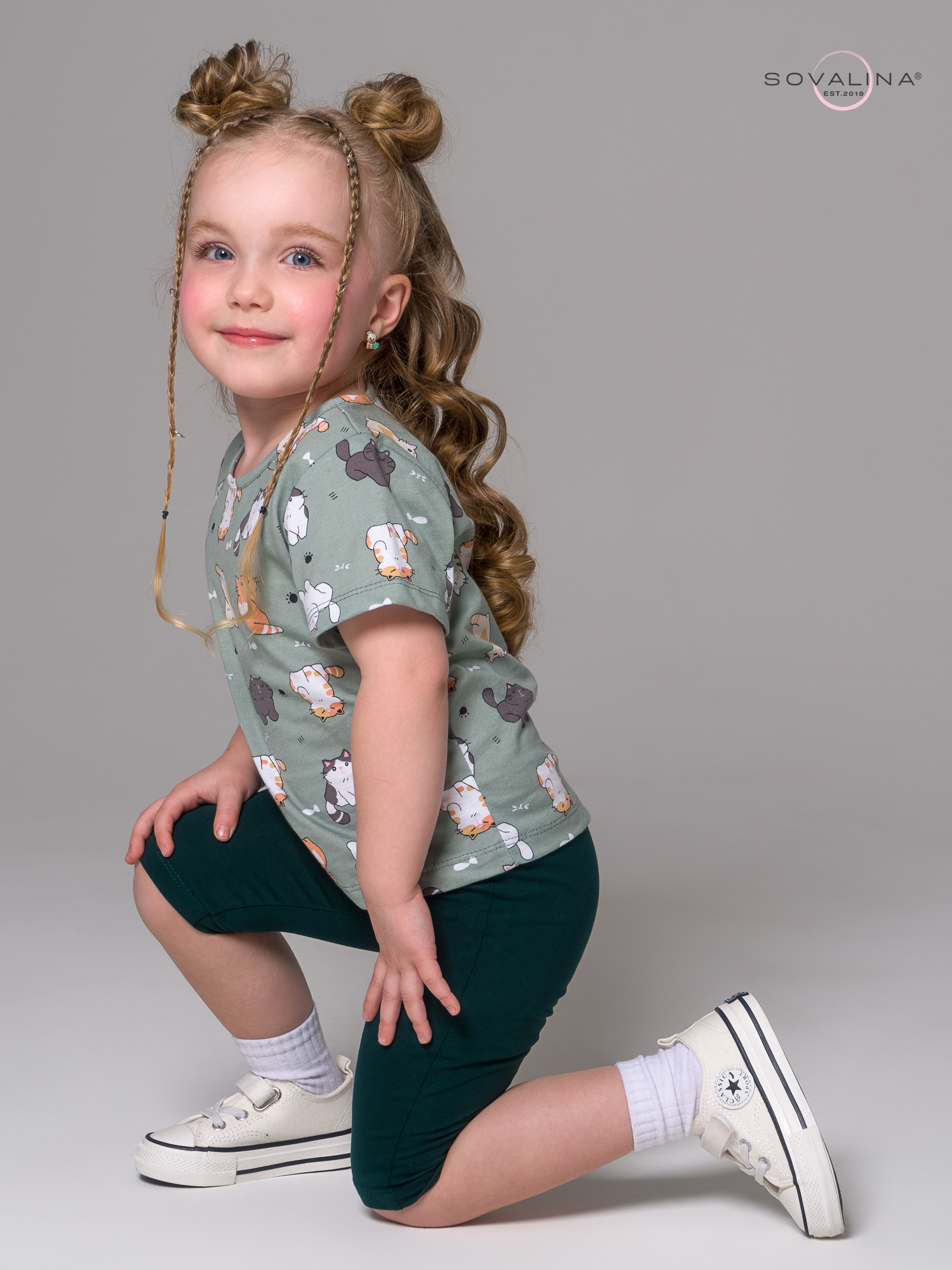 Костюм Актив котята хаки-изумруд