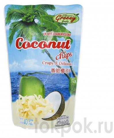 Чипсы кокосовые Greeny Coconut Chips Crispy & Delicious, 40 гр