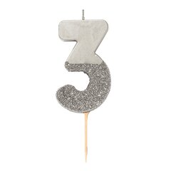 Восковая свеча цифра "3" (серебро)