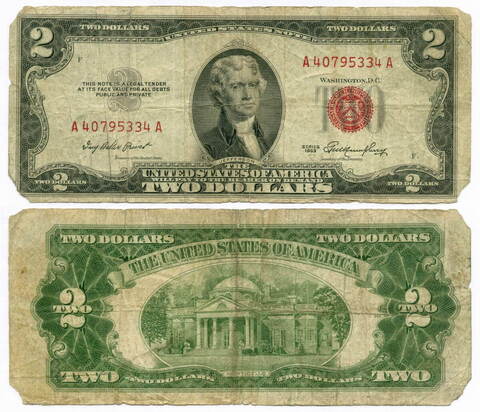 Банкнота США 2 доллара 1953 A 40795334 A. G-